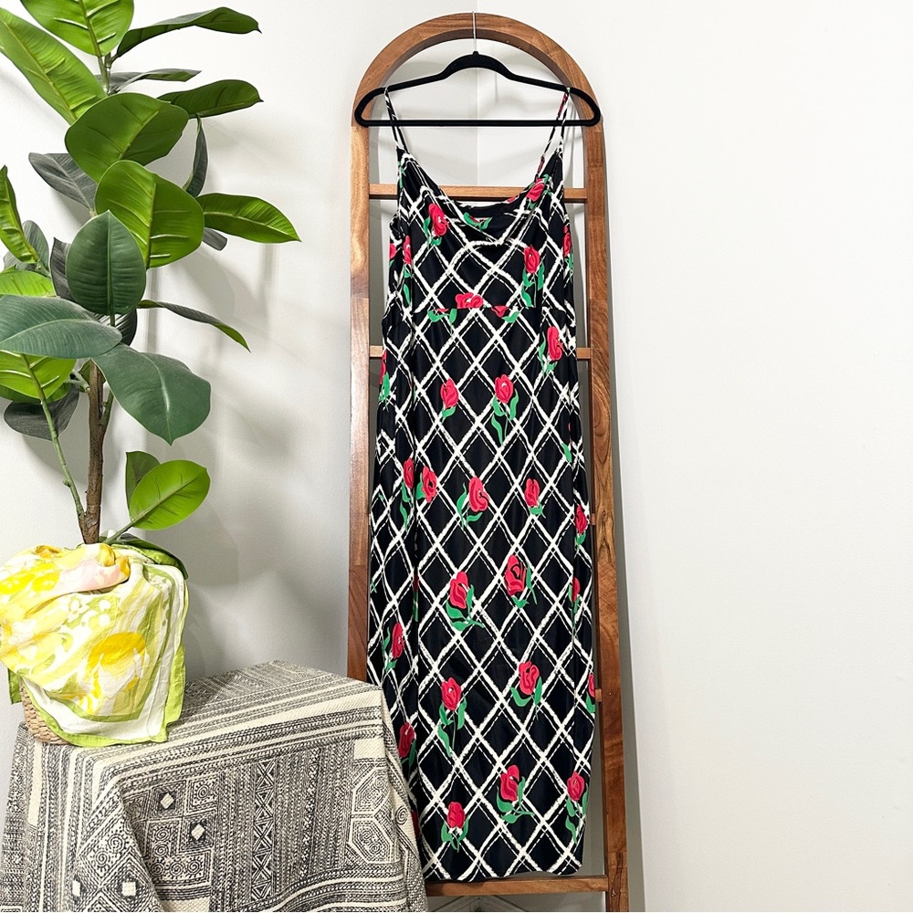 Anthropologie Black and Pink Midi Dress